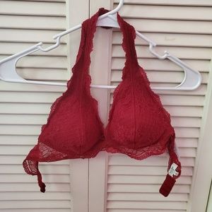A&F Abercrombie dark red halter lacy bralette